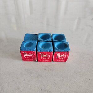 SET OF 6 BRAND NEW AND LIKE NEW MASTER BLUE BILLIARD CHALK CUBES FOR POOL CUES